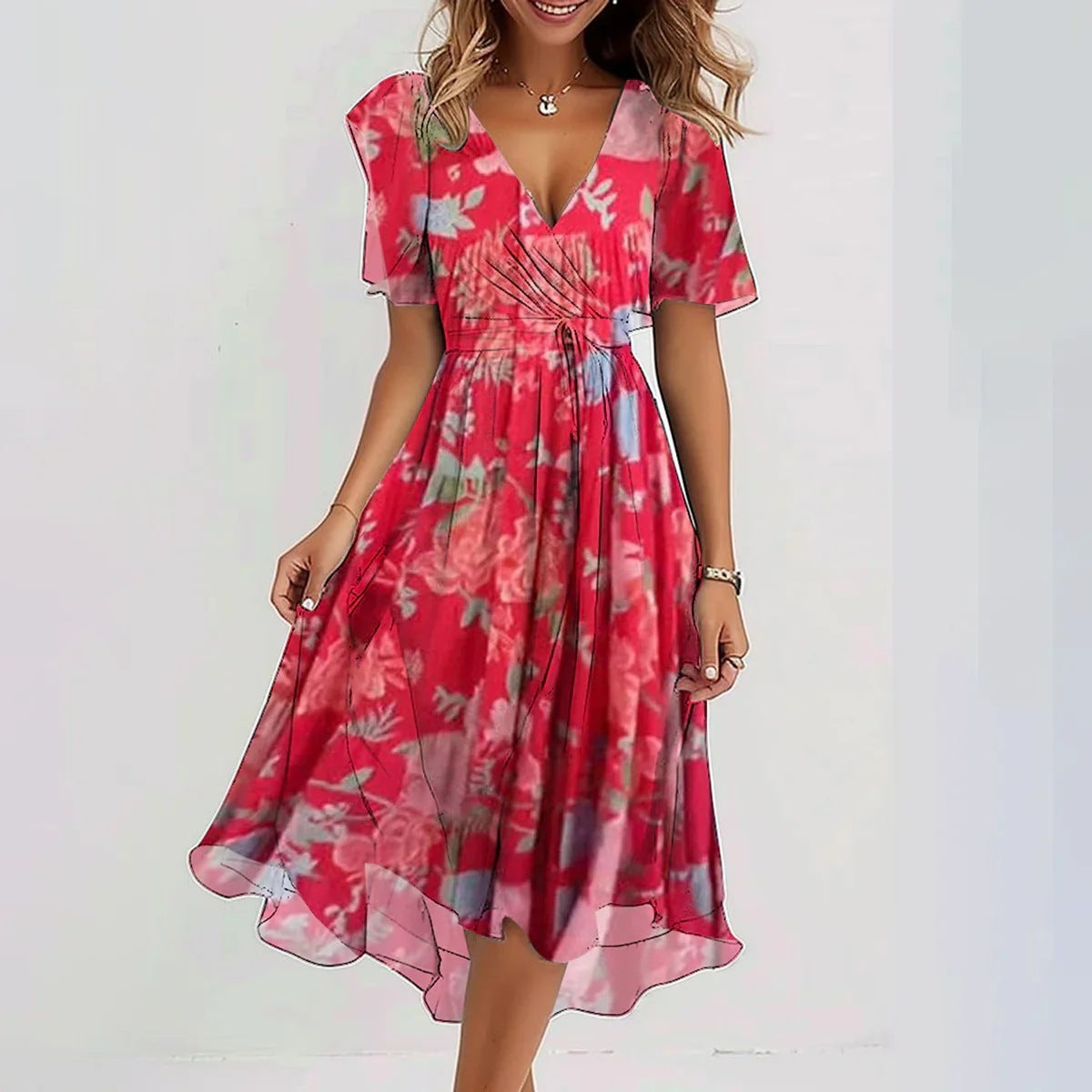 Ainsley Women's Floral Midi Dress – Flattering Silhouette with Breathable Fabric & Vibrant Print