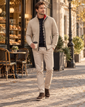 Gian Men's Full-Zip Knit Jacket Cardigan - Plaid Lining, Ribbed Collar and Pockets