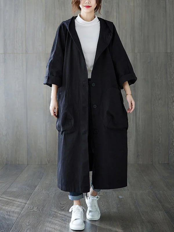 Selena Women’s Long Trench Coat – Elegant Hooded Waterproof Jacket for Rainy Days