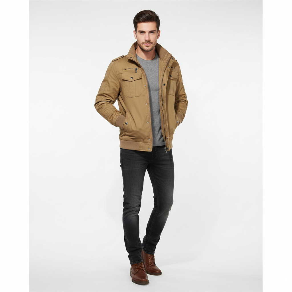 Dean Bomber Jacket for Men – Cozy Pilot-Style Jacket with Fleece Lining & Mandarin Collar