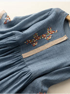 Cara Women's Dress – Embroidered Cotton-Linen Dress with Ethnic-Inspired Design and Easy Fit