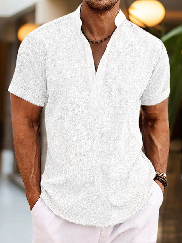 Rowan Men's Linen Henley Shirt – Breathable Short Sleeve Summer Casual Top