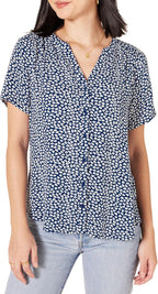 Aislynn Printed Short Sleeve Button Front V-Neck Viscose Blouse for Everyday Style