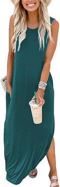 Celestia Women's Sleeveless Good Vibes Graphic Maxi Dress with Side Pockets