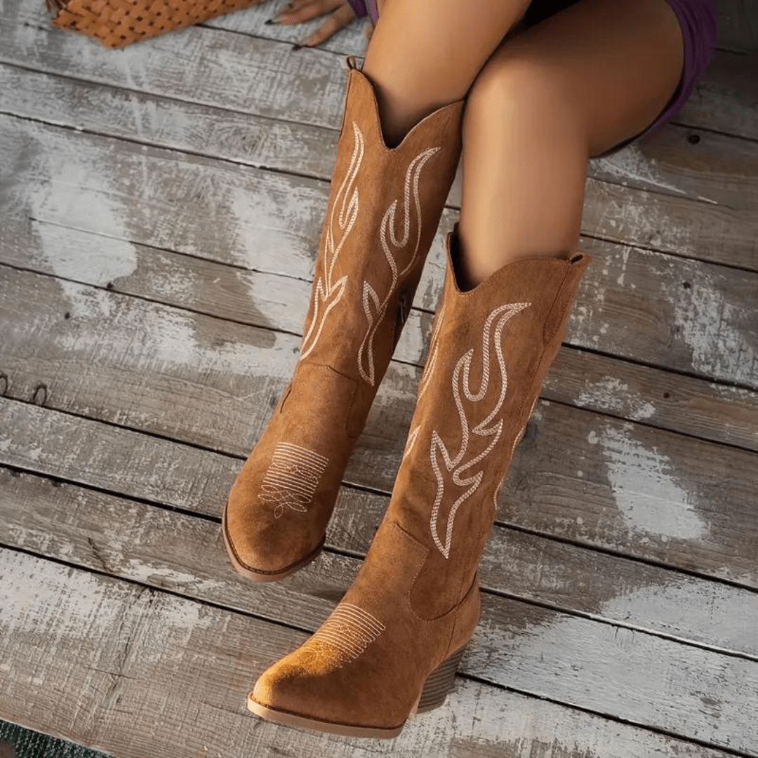 Bellamy Women's Western Cowboy Boots with Mid Heel & Timeless Country-Inspired Style