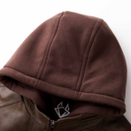 Matthew Men's Leather Jacket – Retro Biker Style with Hood & Zip Closure