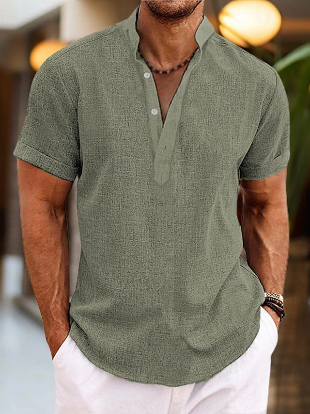 Rowan Men's Linen Henley Shirt – Breathable Short Sleeve Summer Casual Top