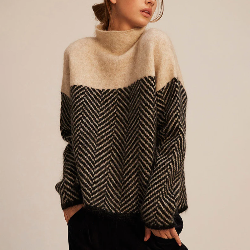 Hugh Women's Turtleneck Sweater – Cozy Cashmere Knit with a Easy Fit and On-Trend Chevron Pattern