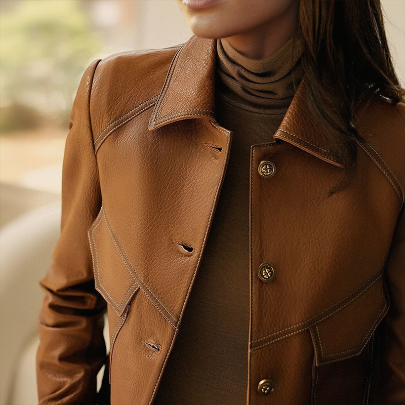 Nathan Women's Leather Jacket – Sophisticated, Plush & Sophisticated with Distinctive Collar and Handy Pockets