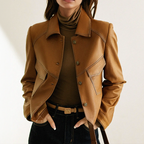 Nathan Women's Leather Jacket – Sophisticated, Plush & Sophisticated with Distinctive Collar and Handy Pockets