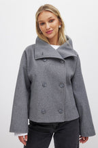 Vivienne Women's Double-Breasted Peacoat – Elegant Short Coat with Timeless Tailored Fit