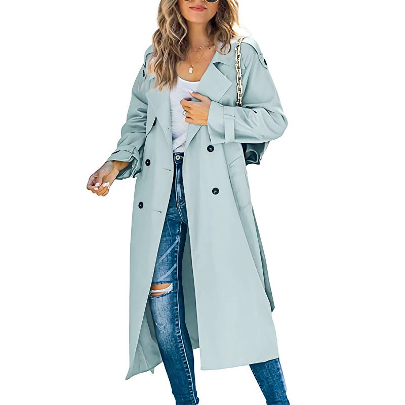 Brielle Women’s Long Trench Coat – Elegant Tailored Mid-Season Lightweight Jacket
