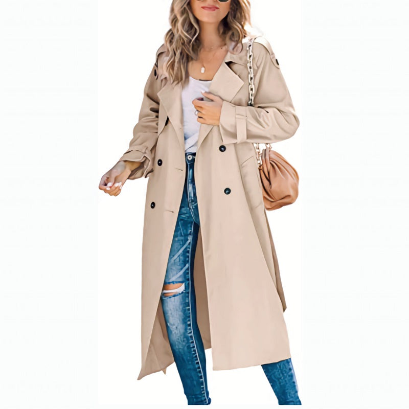 Brielle Women’s Long Trench Coat – Elegant Tailored Mid-Season Lightweight Jacket