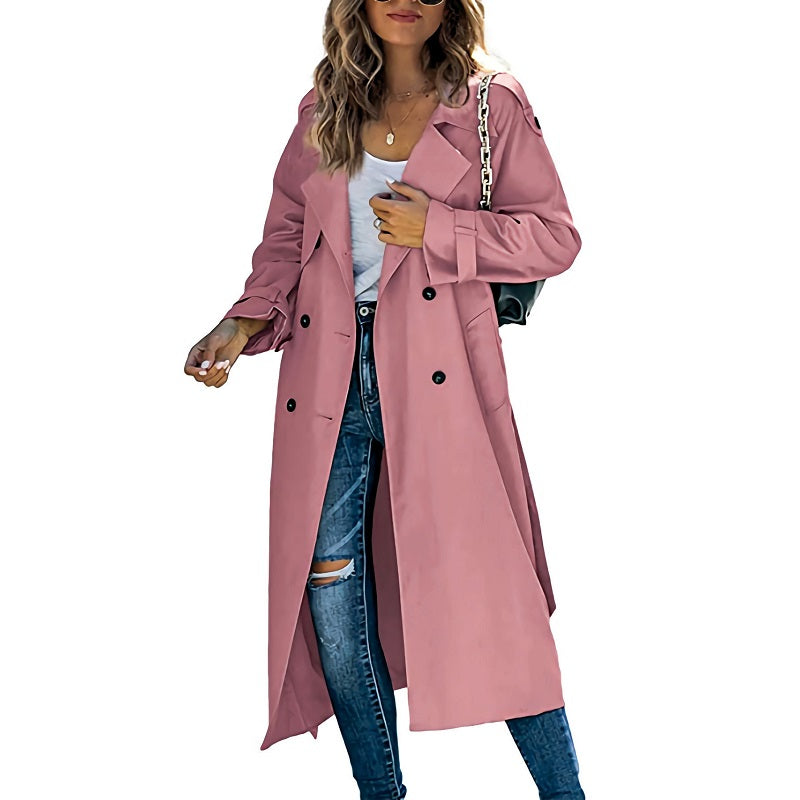 Brielle Women’s Long Trench Coat – Elegant Tailored Mid-Season Lightweight Jacket
