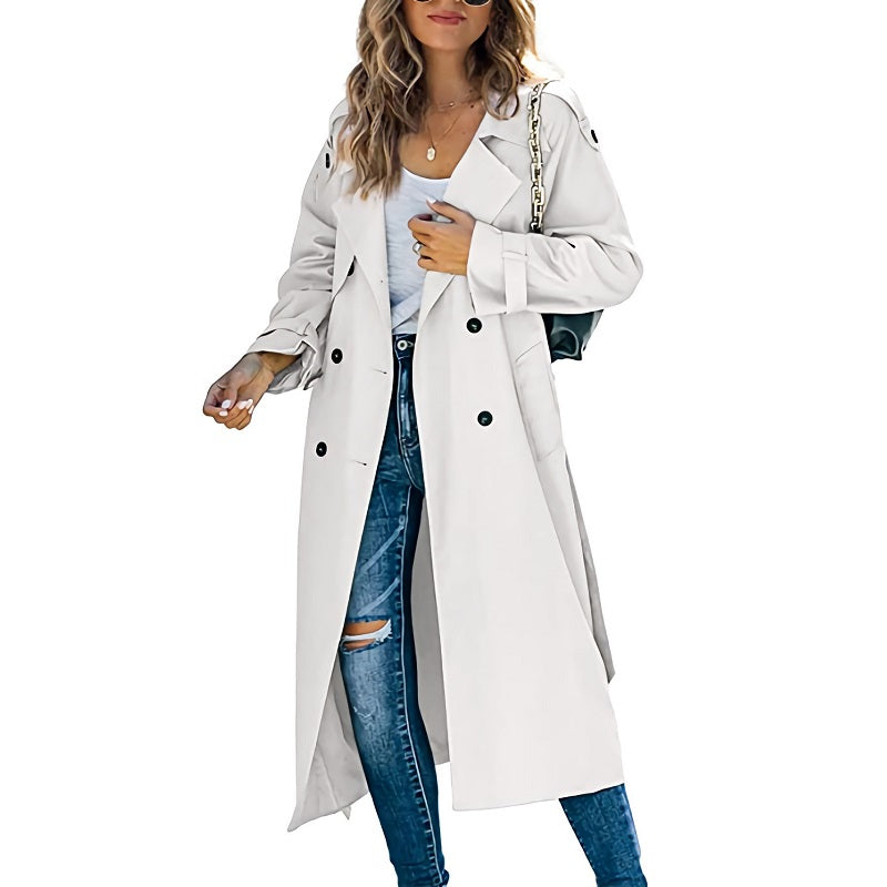 Brielle Women’s Long Trench Coat – Elegant Tailored Mid-Season Lightweight Jacket