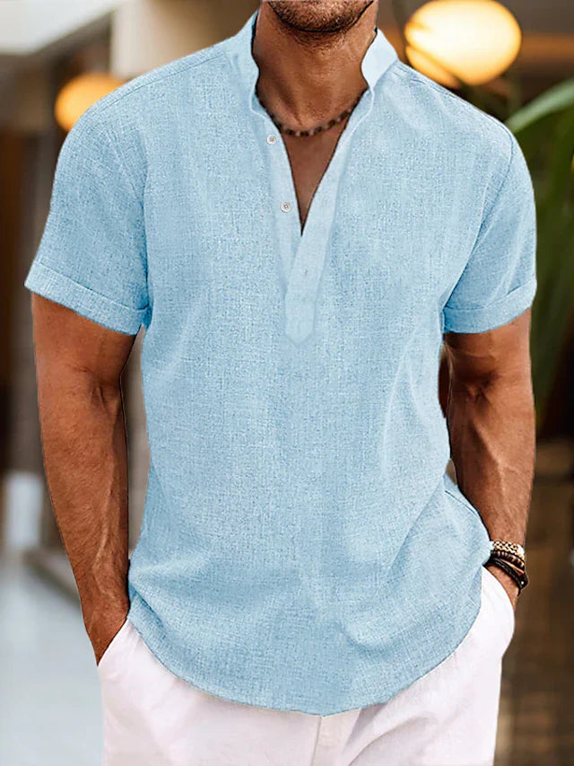Rowan Men's Linen Henley Shirt – Breathable Short Sleeve Summer Casual Top