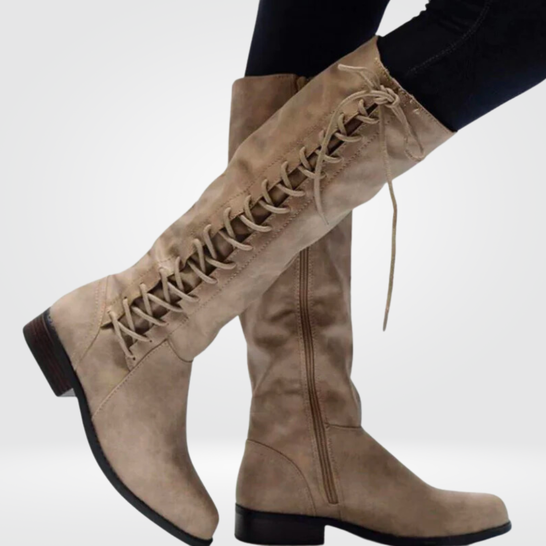 Harlow Women's Tall Leather Boots – Lace-Up Winter Boots with Warm Lining & Anti-Slip Sole