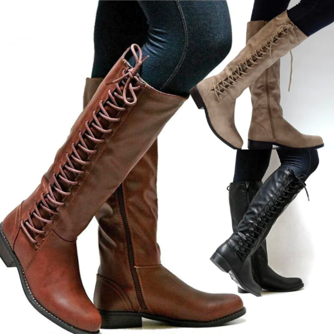Harlow Women's Tall Leather Boots – Lace-Up Winter Boots with Warm Lining & Anti-Slip Sole