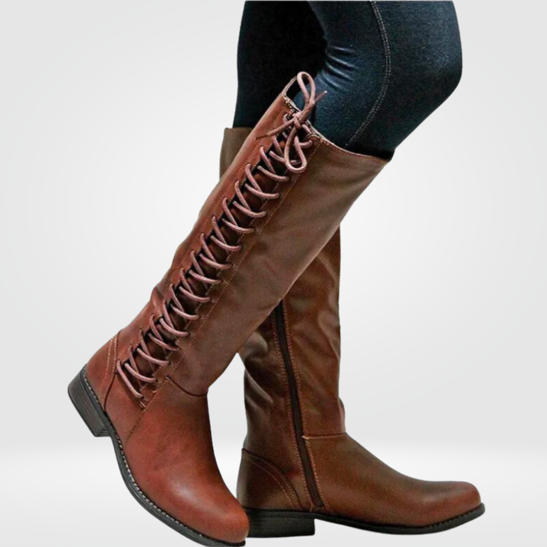 Harlow Women's Tall Leather Boots – Lace-Up Winter Boots with Warm Lining & Anti-Slip Sole