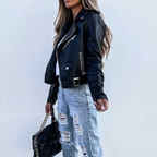 Jacob Women's Leather Jacket – Luxury Leather with Mandarin Collar, Belt & Refined Design