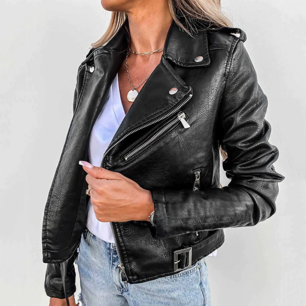Jacob Women's Leather Jacket – Luxury Leather with Mandarin Collar, Belt & Refined Design