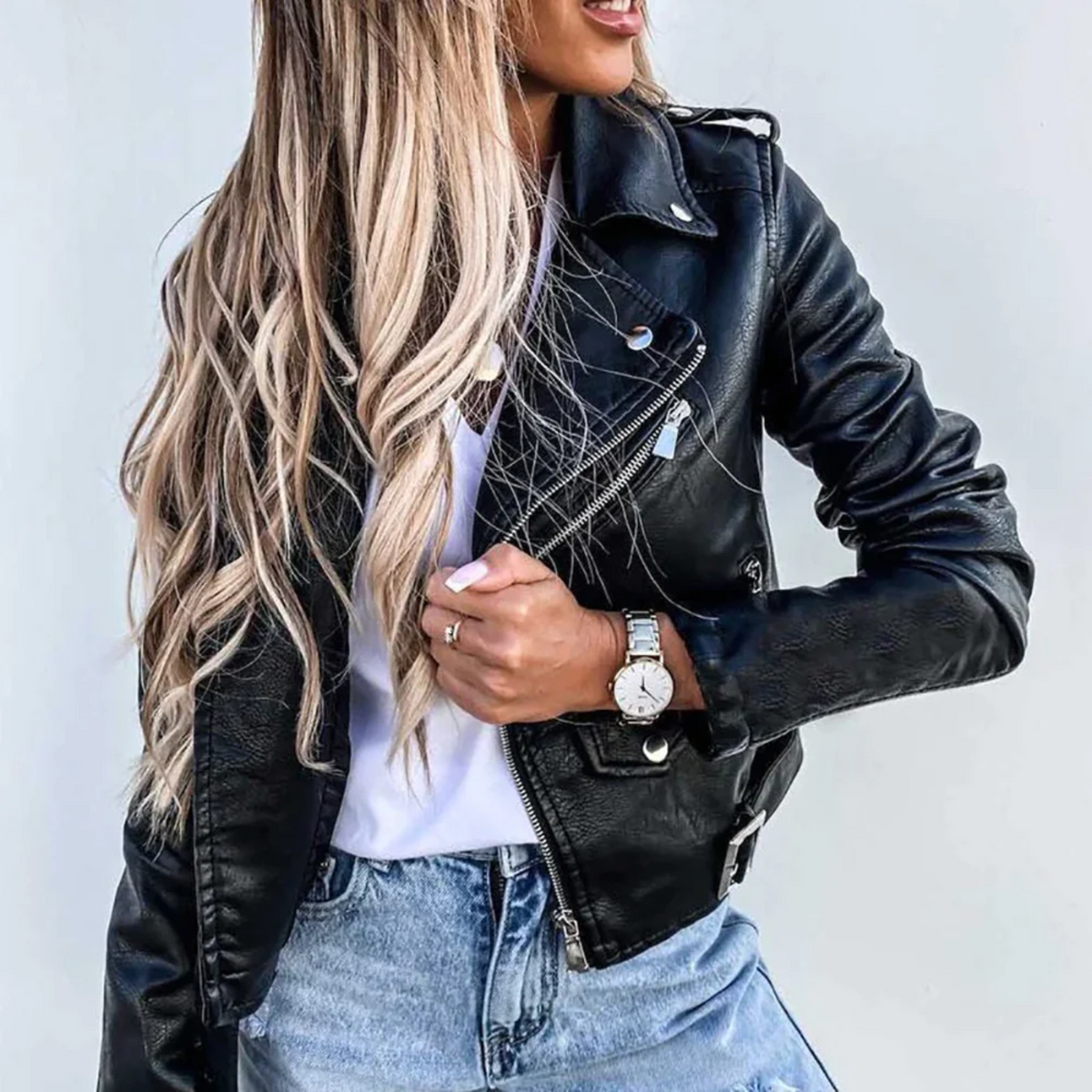Jacob Women's Leather Jacket – Luxury Leather with Mandarin Collar, Belt & Refined Design