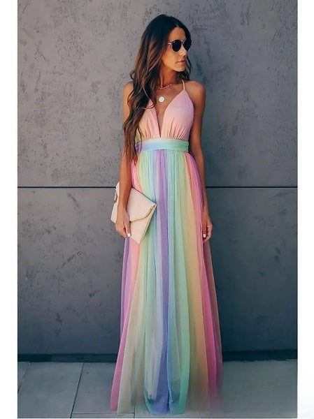 Wren Women's Ombre Maxi Dress – Sleeveless Summer Dress with Flowing Silhouette & Vibrant Gradient Print