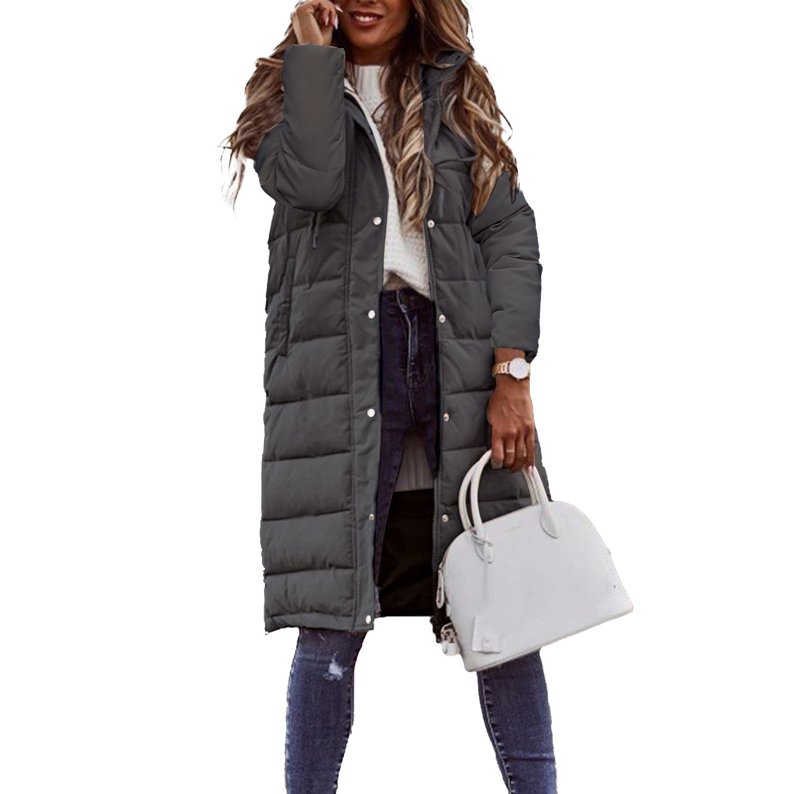 Maëlle Women's Long Puffer Coat – Warm Hooded Winter Jacket with Slim Silhouette