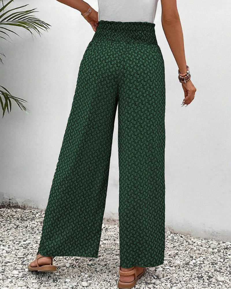 Brielle Women's High-Waisted Wide Leg Pants – Printed Flowy Trousers with Relaxed Fit & Lightweight Comfort