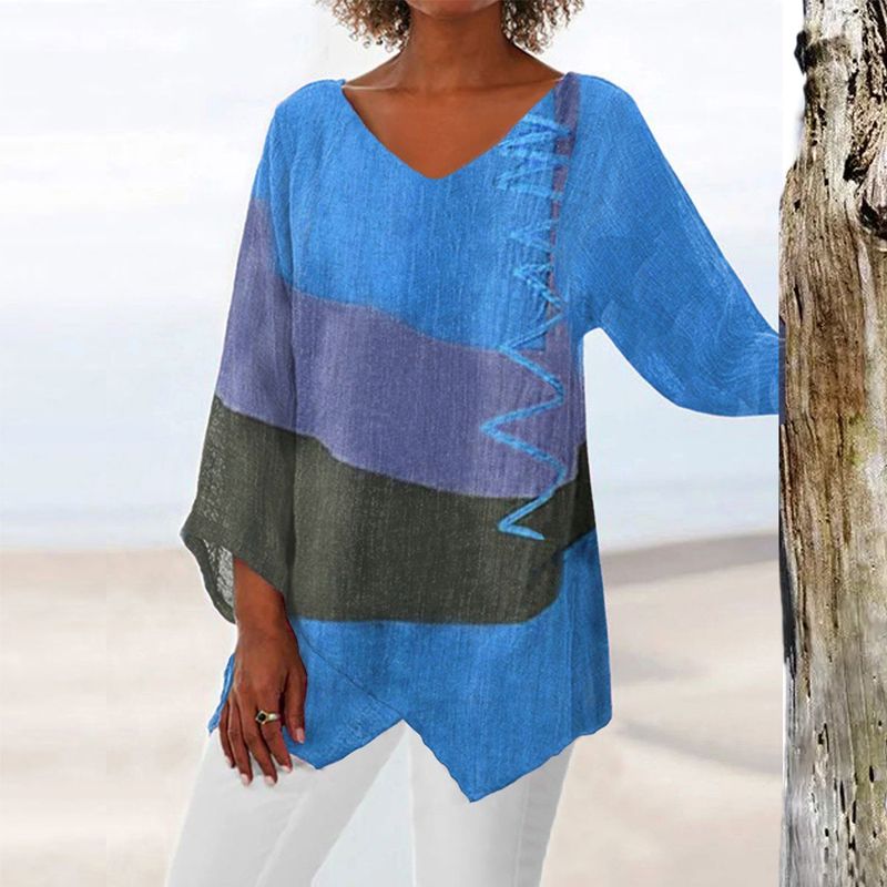 Alessia Women's Color Block V-Neck Top – Flattering Lightweight Casual Blouse