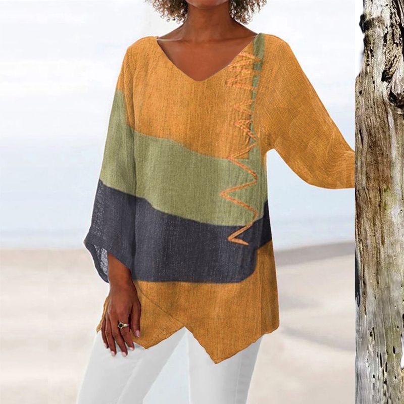 Alessia Women's Color Block V-Neck Top – Flattering Lightweight Casual Blouse