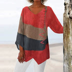 Alessia Women's Color Block V-Neck Top – Flattering Lightweight Casual Blouse