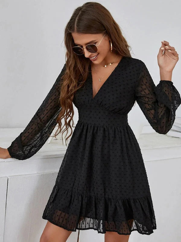 Amélie Women's Polka Dot Dress – Lightweight Fit & Flare Dress with Long Sleeves