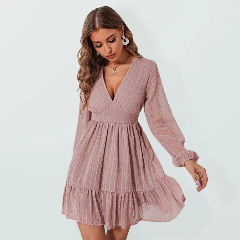 Christy Women’s Polka Dot Dress – Fit & Flare Midi Dress with Sheer Long Sleeves