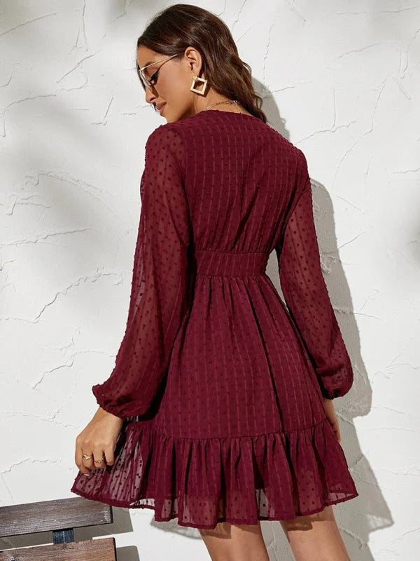 Amélie Women's Polka Dot Dress – Lightweight Fit & Flare Dress with Long Sleeves