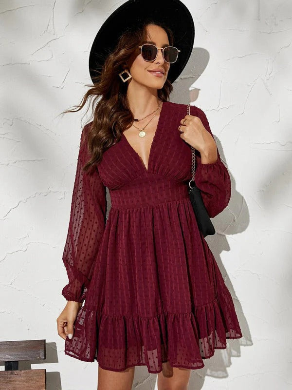 Christy Women’s Polka Dot Dress – Fit & Flare Midi Dress with Sheer Long Sleeves