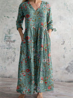 Astrid Women’s Floral Dress – Elegant V-Neck Summer Midi Dress for Weddings & Parties