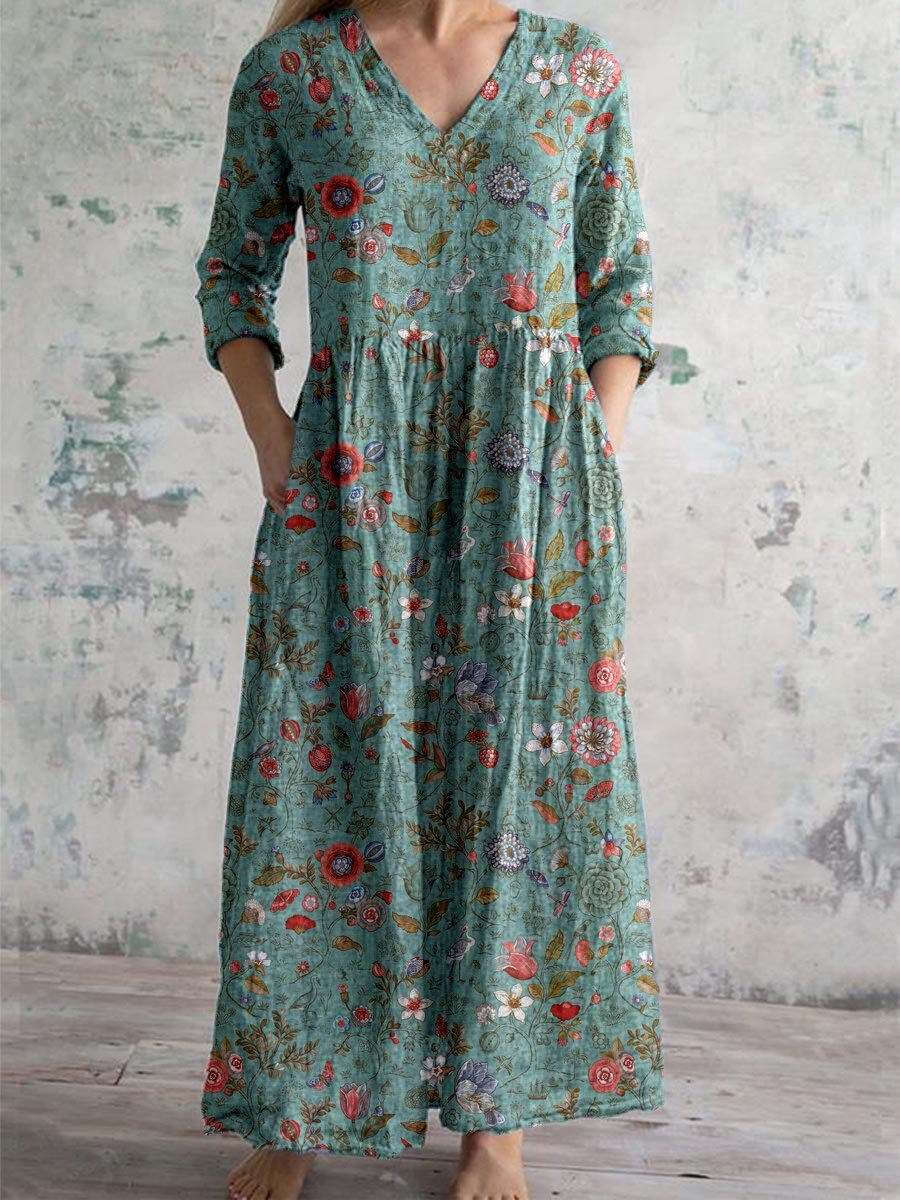 Astrid Women’s Floral Dress – Elegant V-Neck Summer Midi Dress for Weddings & Parties
