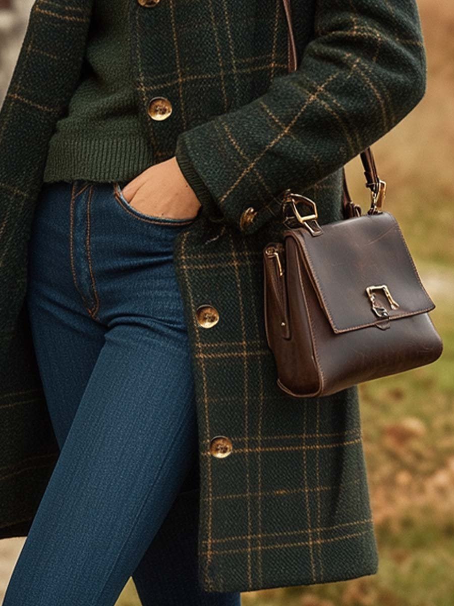 Rachel Women's Wool Coat – Long Sophisticated Plaid Coat with Fitted Cut & Lightweight Warmth