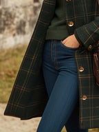 Rachel Women's Wool Coat – Long Sophisticated Plaid Coat with Fitted Cut & Lightweight Warmth