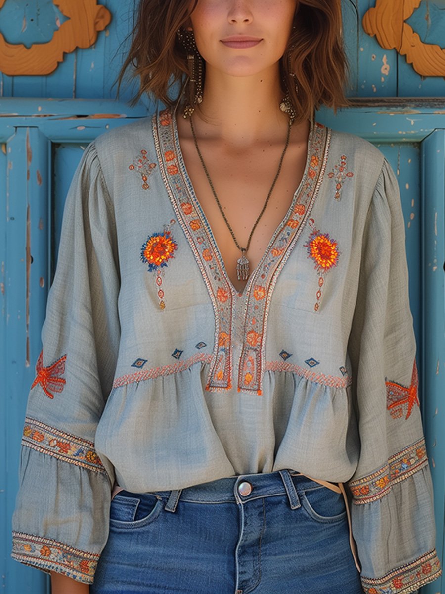 Leonard Bohemian Women's Blouse – Genuine Embroidery & Breezy Summer Fit
