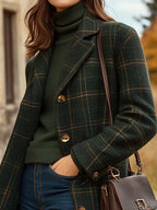 Rachel Women's Wool Coat – Long Sophisticated Plaid Coat with Fitted Cut & Lightweight Warmth