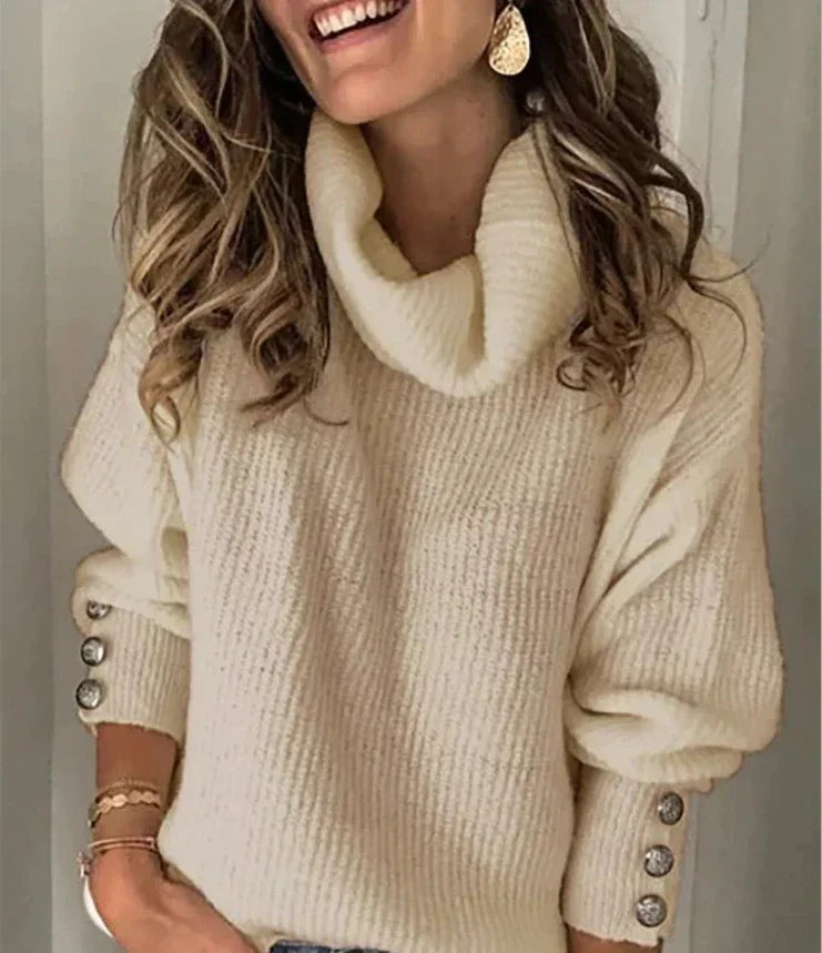 Delfina Women's Turtleneck Sweater – Elegant Button-Detail Knit with Comfortable Fit