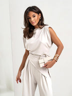 Tara Women's Two-Piece Set – Draped Top and Wide-Leg Pants with an Refined Cut