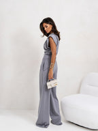 Tara Women's Two-Piece Set – Draped Top and Wide-Leg Pants with an Refined Cut