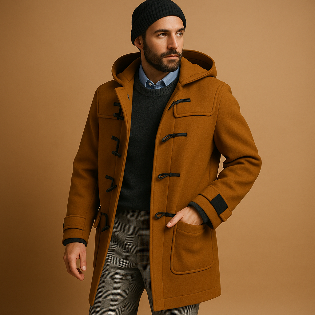 Bennett Men's Long Overcoat – Classic Tailored Coat with Front Closure & Side Pockets