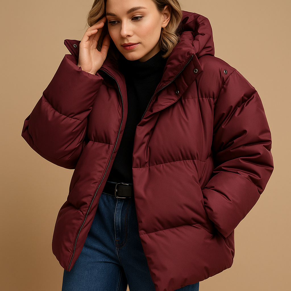 Aurelia Women's Quilted Winter Jacket – Oversized Water-Repellent Hooded Coat