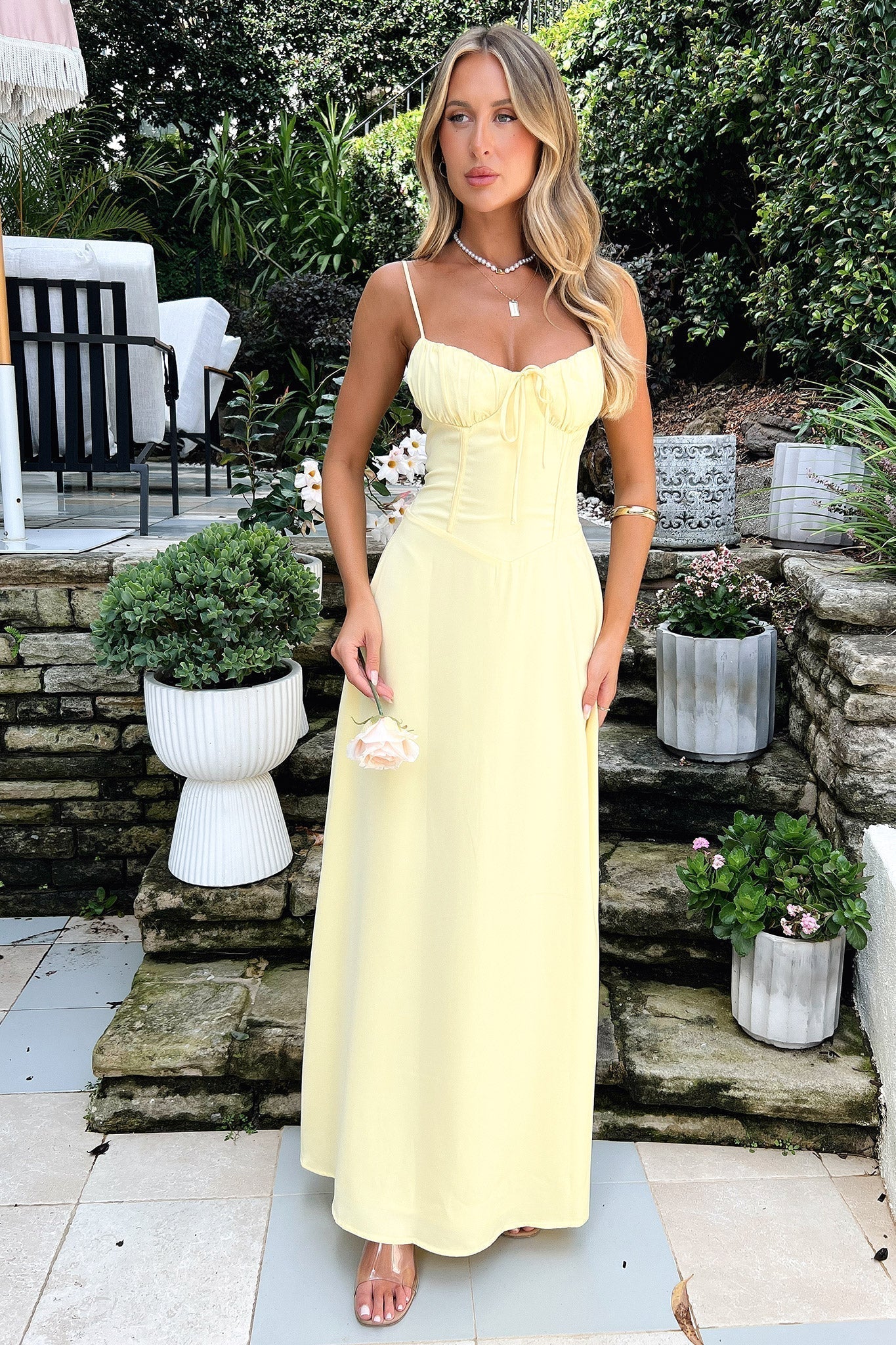 Isabella Women's Lace Maxi Dress – Elegant A-Line Gown with Lace-Up Open Back
