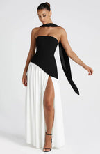 Renata Women's Evening Maxi Dress – Two-Tone Strapless Dress with High Slit