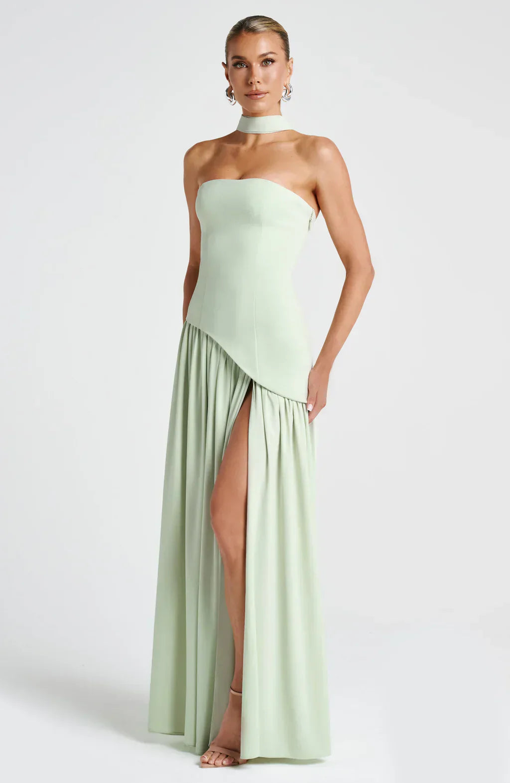 Renata Women's Evening Maxi Dress – Two-Tone Strapless Dress with High Slit